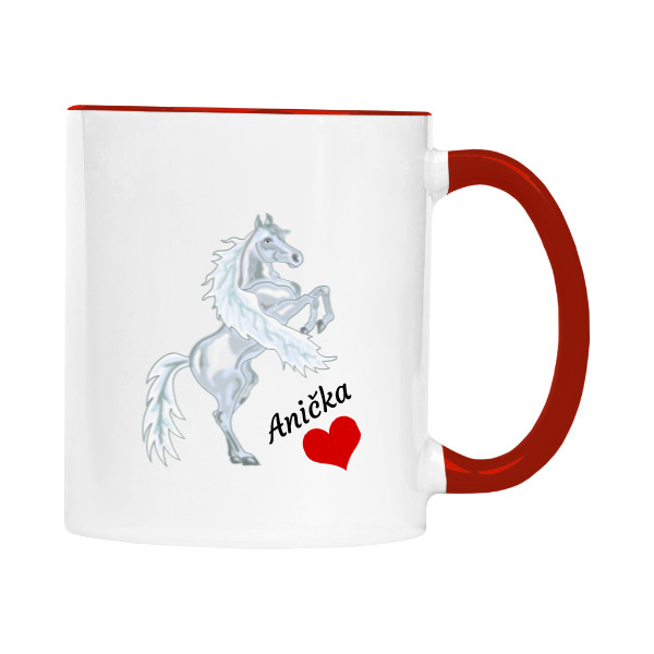 Hrnek malý barevný s potiskem Hrnek Bílý kůň se jménem a srdce