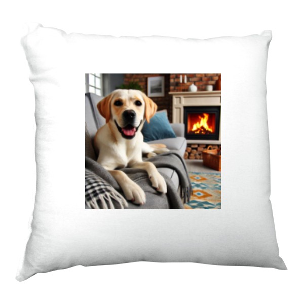 Satin Pillow s potiskem Labrador by the fireplace