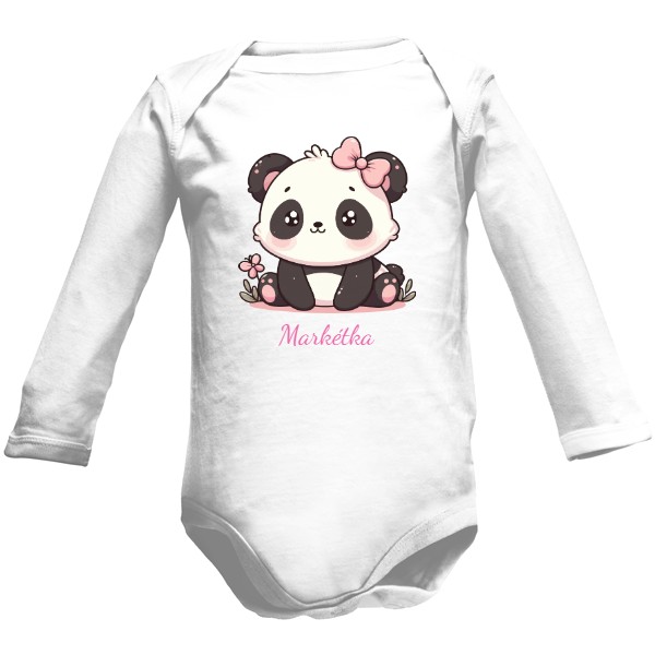 Detské body Long  s potlačou Panda s menom možnosť meniť podklad, text