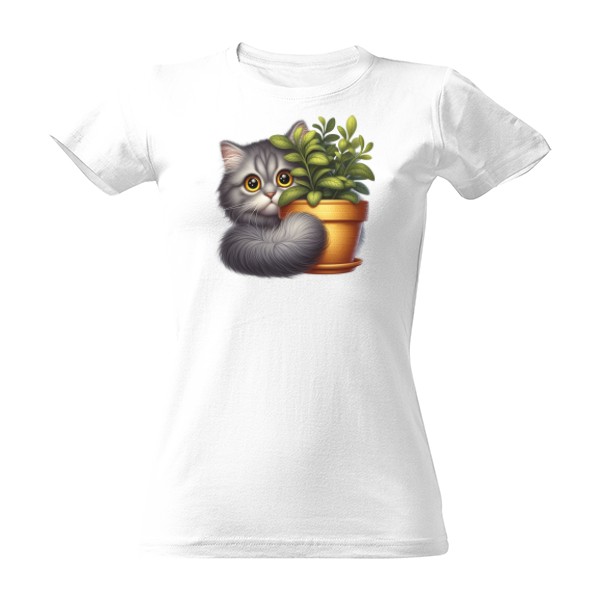 T-shirt with a cat and a flower pot T-shirt